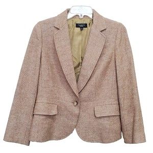 Talbots Brown Tweed Wool Viscose Blazer Jacket Size 12 One Button Three Pockets